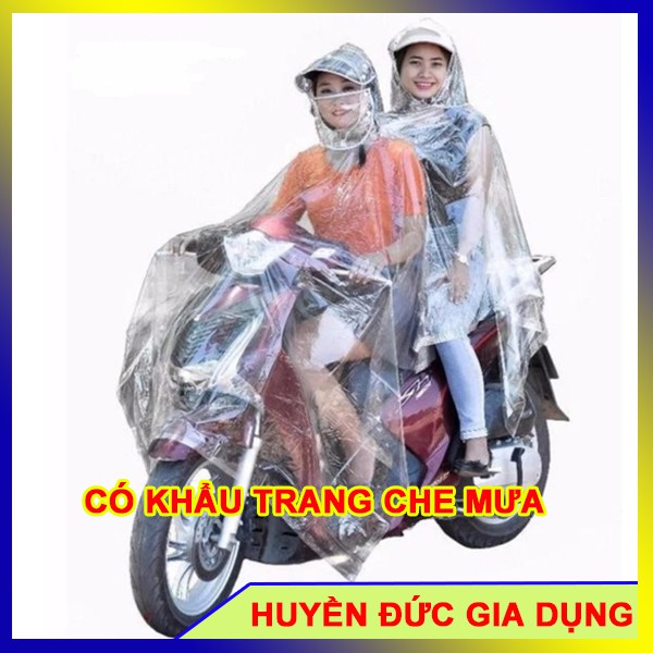 Áo Mưa Trong Suốt 1 Đầu và 2 Đầu Có Khẩu Trang Che Mưa, Áo Mưa Đi Xe Máy, Chống Nước Tốt, Dạng Cánh Dơi