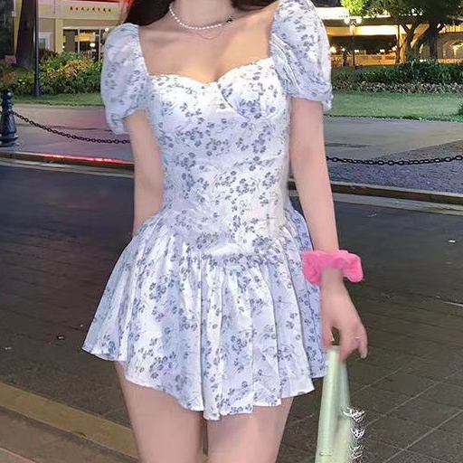 Đầm Công Chúa Hở Vai Tay Phồng Ngắn Họa Tiết Hoa Phong Cách Thời Trang Mùa Hè Mới Dành Cho Nữ