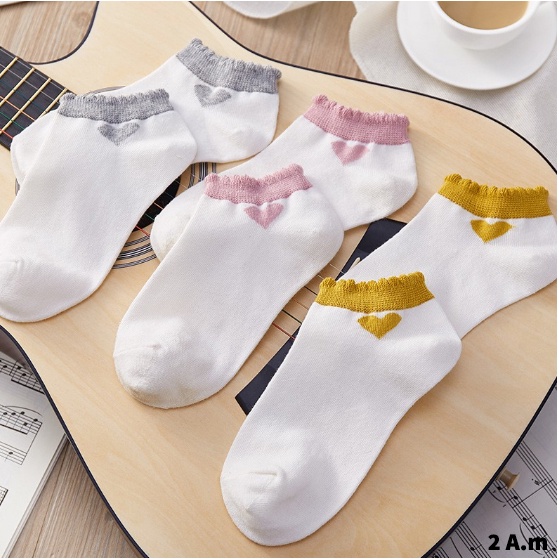 Tất Vớ Cổ Ngắn Nam Nữ Hoạ Tiết Trái Tim Thời Trang Unisex Hàn Quốc