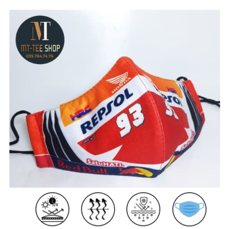 KHẨU TRANG XE ĐUA REPSOL MOTO GP FORM NAM NỮ - 4 LỚP BẢO VỆ " KHÁNG GIỌT BẮN - SIÊU KHÁNG KHUẨN " Made in Thailand