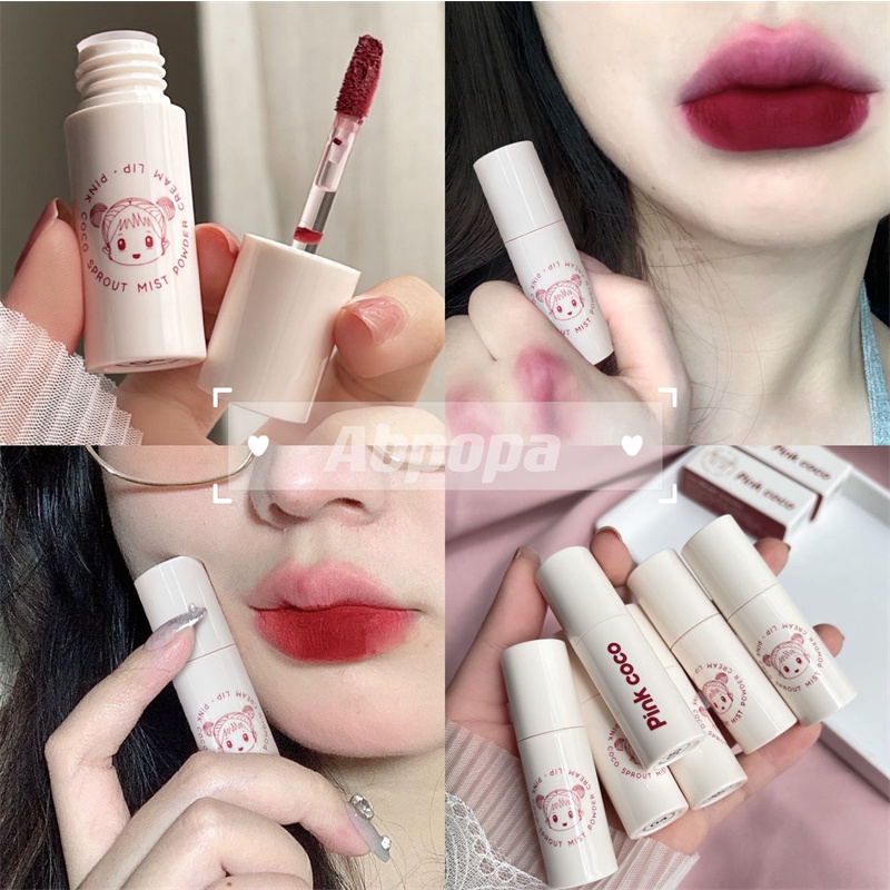 Abpopa Màu Hồng COCO® Son Sáp Tông Nhung Lì Mềm Mại Dưỡng Ẩm Môi Chống Nước Chống Dính Cốc Không Phai Màu