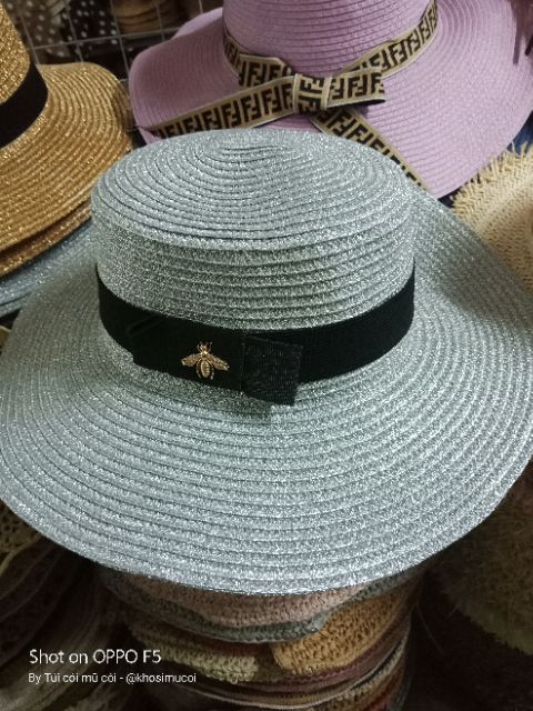 Mũ cói đi biển vành rộng nhũ ánh kim siêu sang chảnh