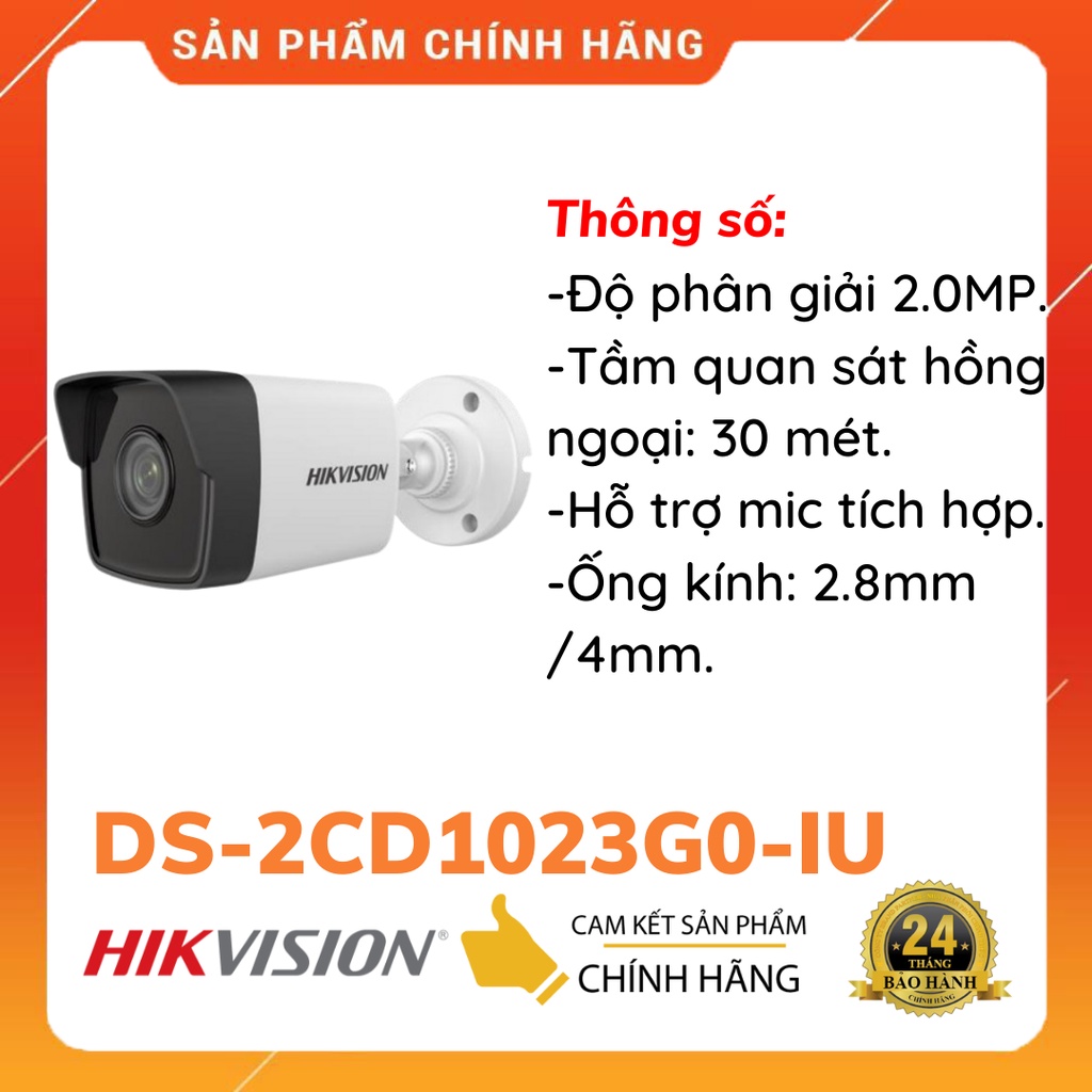 Camera IP hồng ngoại 2.0 Megapixel HIKVISION DS-2CD1023G0-IUF và DS-2CD1323G0-IUF