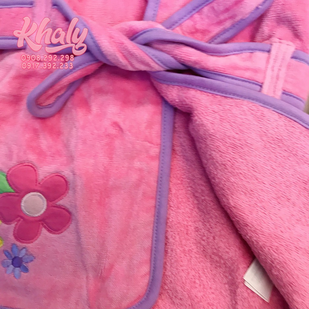 Áo khoác tắm lông mịn trẻ em hình logo thêu Princess màu hồng size (6-9M) cho bé gái 3 tuổi ( MỸ US-UK) - AKTPNC