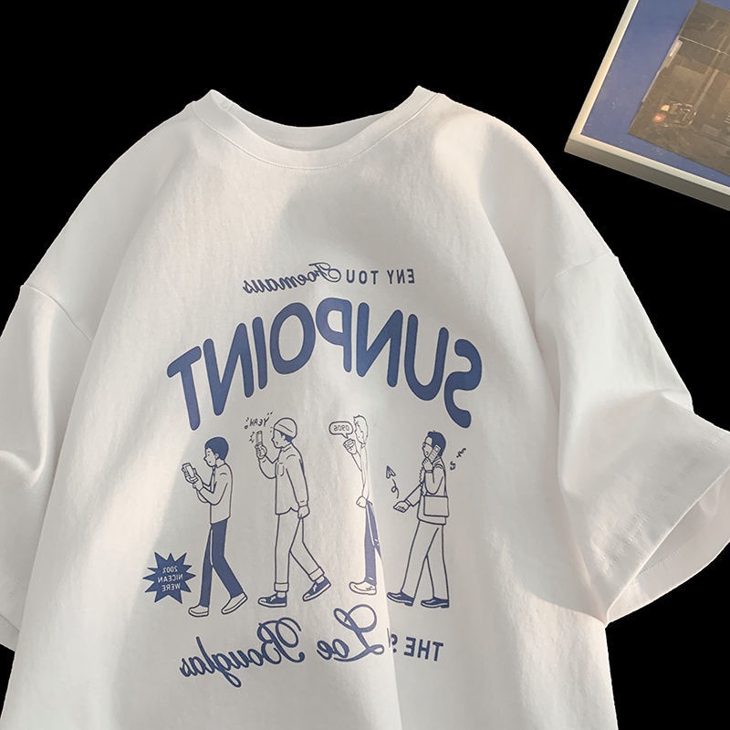 Áo Thun Nữ Cổ Tròn Ngắn Tay In Hình Phong Cách Hàn Quốc Mới