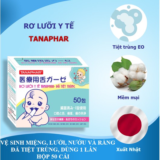 Rơ lưỡi y tế Tanaphar 50 chiếc/ hộp được tiệt trùng - Gạc rơ lưỡi tiệt trùng cho bé TANAPHAR