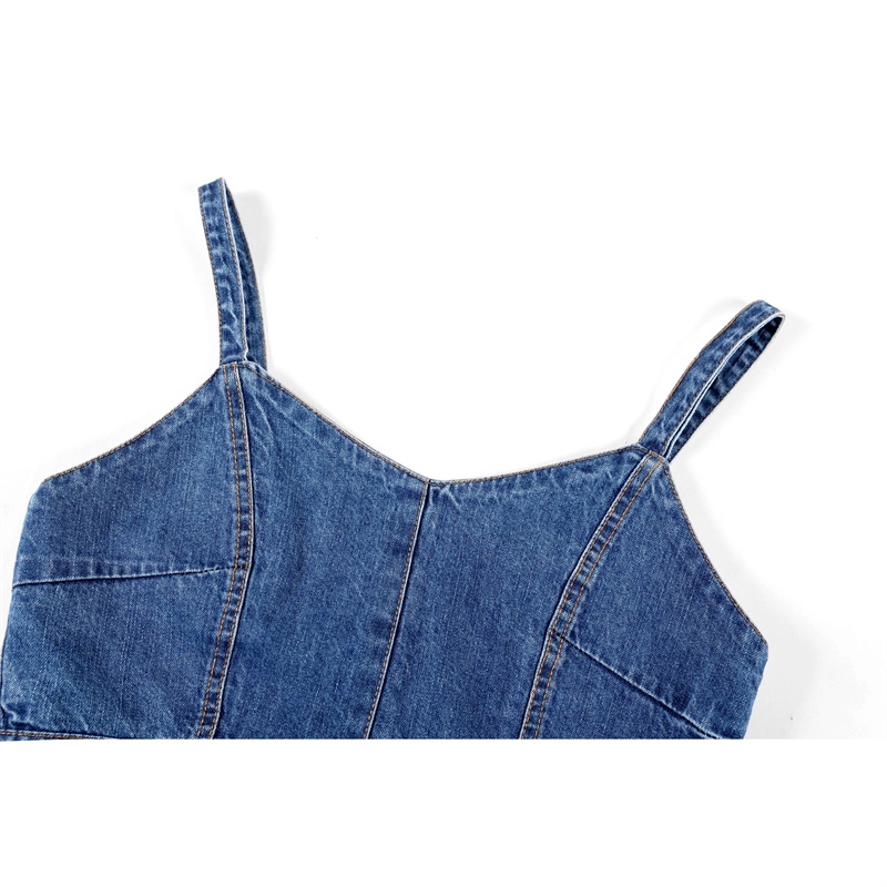 Áo denim hai dây ZHELIHANGFEI dáng ôm phong cách Hàn Quốc thời trang xuân hè cho nữ