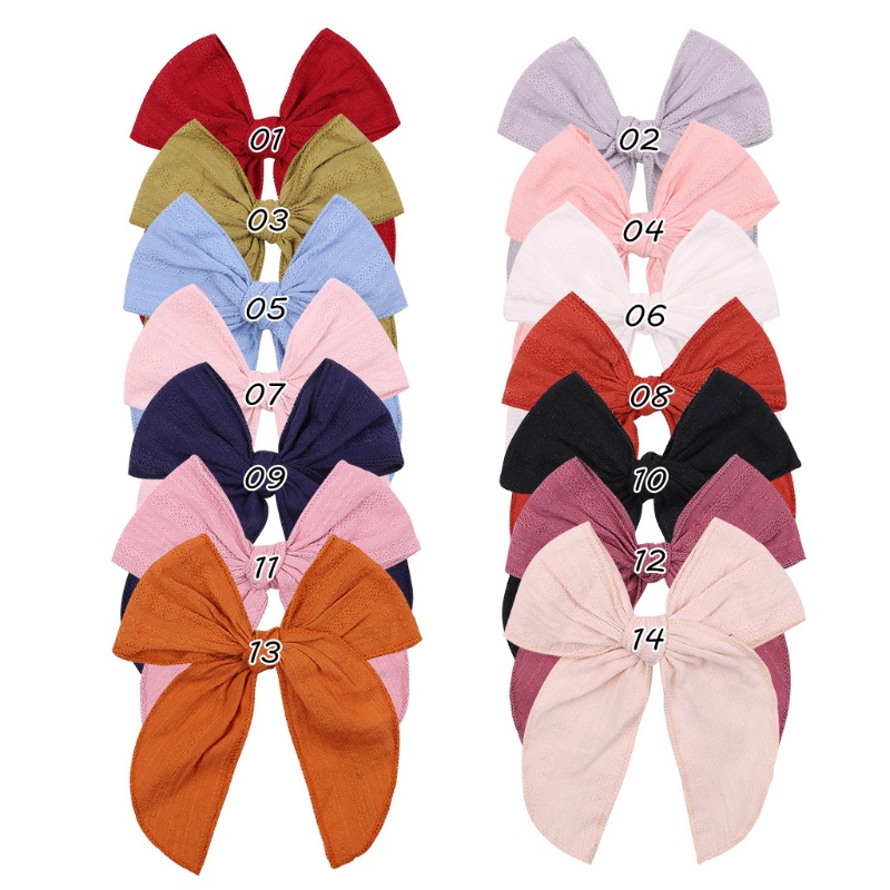 Set 14 Kẹp Tóc Nơ 4.5in Màu Sắc Trơn Dành Cho Bé Gái