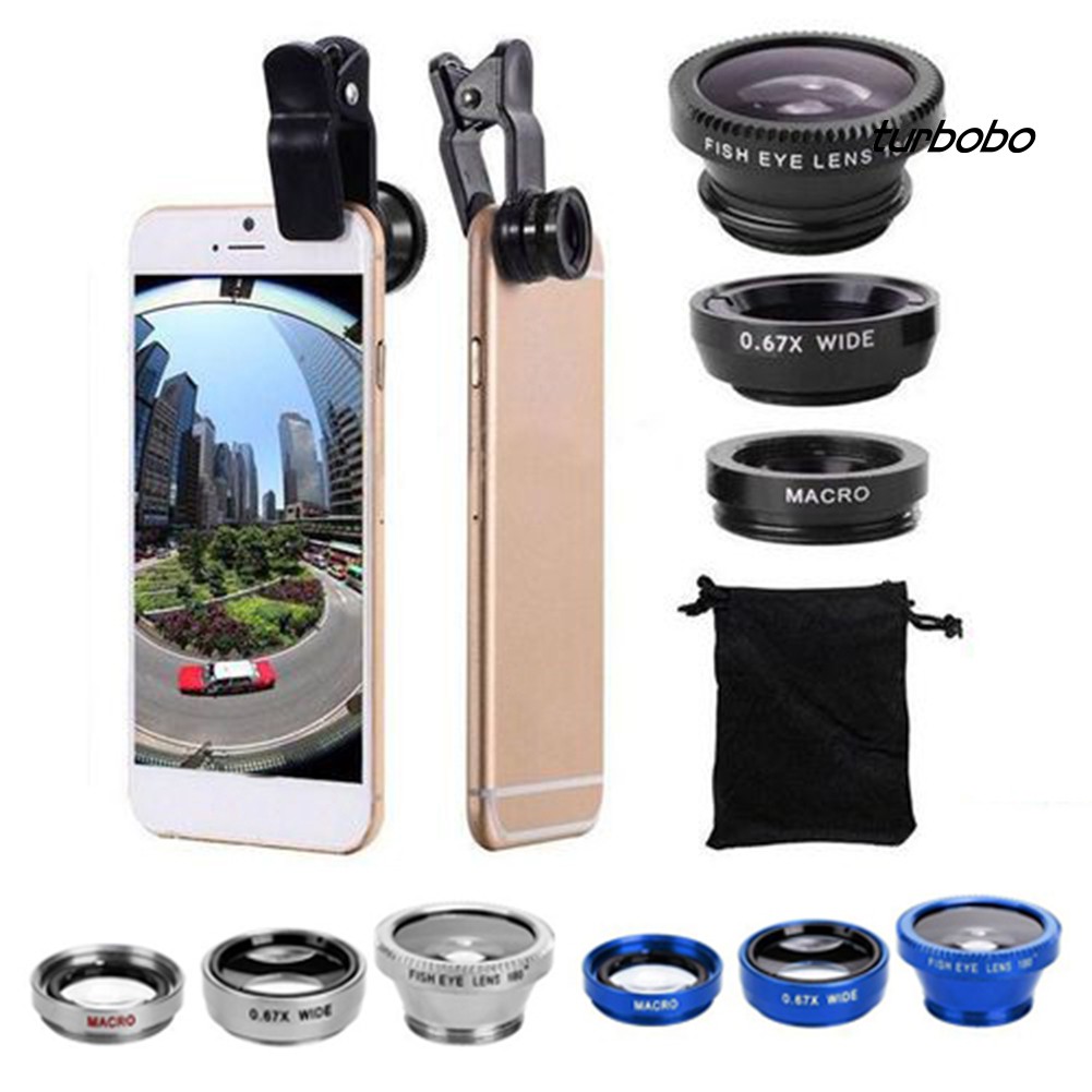 Set ống kính 3 trong 1 góc siêu rộng macro mắt cá kèm kẹp cho camera điện thoại di động