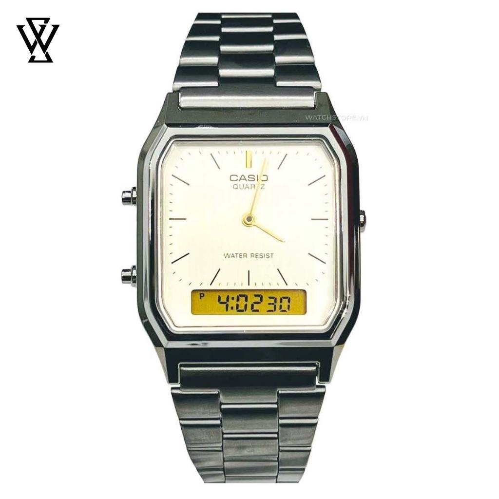Đồng Hồ Casio WATCHSTORE AQ-230GG-9ADF Thiết Kế Mặt Kính Nhựa 30mm, Dây Đeo Kim Loại, Vỏ Thép Không Gỉ
