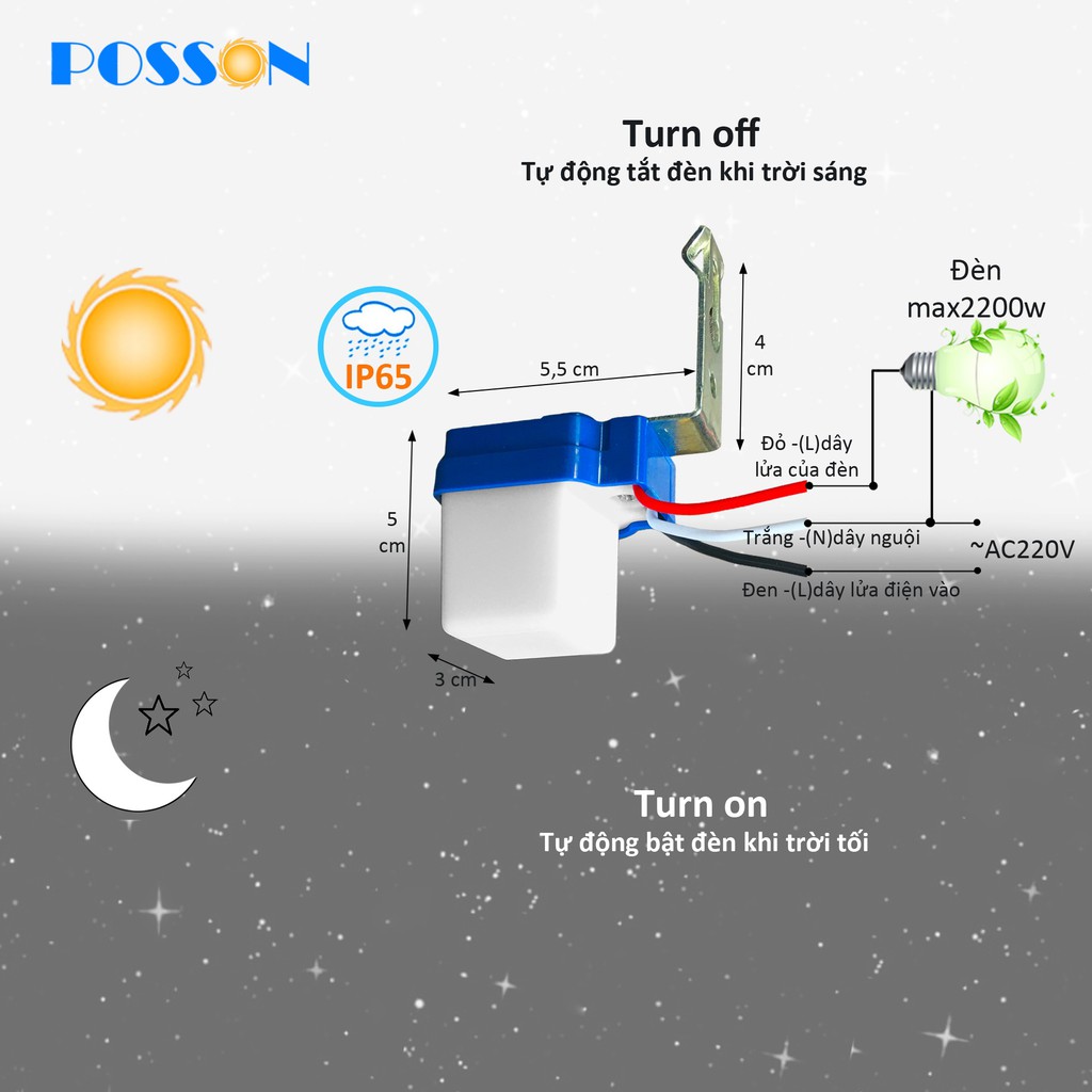 Công tắc cảm biến ánh sáng cảm ứng ánh sáng thông minh tự động bật tắt giúp tiết kiệm điện AC220v 10A SS-LS