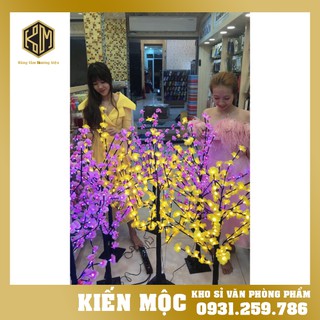 Cây Hoa Mai Giả- Hoa đào giả ✅ sẵn hàng, có sỉ ✅ bằng nhựa / vải - cao 1m2 Trang Trí Tết Có Đèn Led trưng