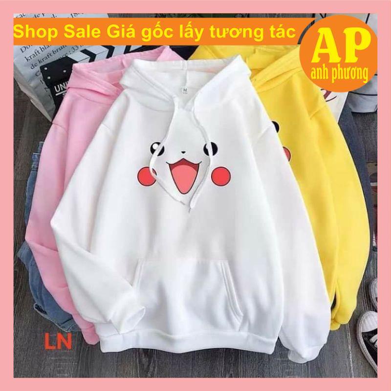 Áo hodie pika 2 má hồngChất liệu nỉ bôngform thụng nam nữ kiểu dáng unisexcó túi bụng và dây rút mũ