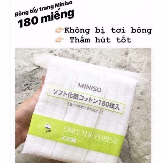 Bông Tẩy Trang Miniso Nhật Bản 180 Miếng Cotton Mềm Mịn Làm Sạch Dễ Dàng Túi Zip