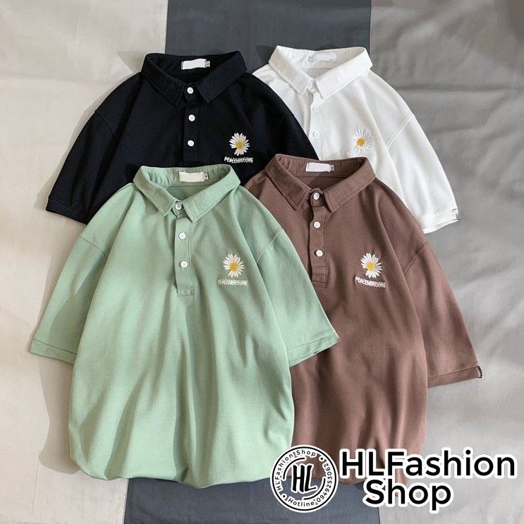 Áo thun tay lỡ unisex T-shirt cổ trụ thêu Hoa cúc Peaceminisone - form rộng freesize