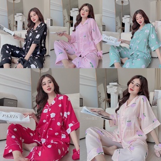 Đồ ngủ lụa mango pijama quần dài xịn sò cánh dơi freesize 40-62kg