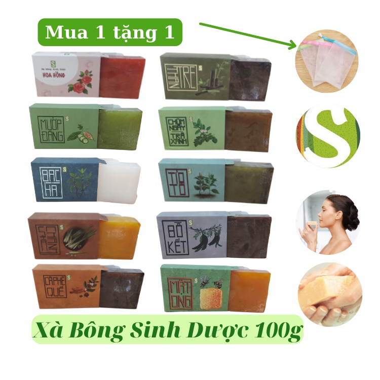 Xà bông sinh dược 100g, xà phòng tắm chiết xuất từ thảo mộc thiên nhiên dùng để tắm, rửa tay, gội đầu