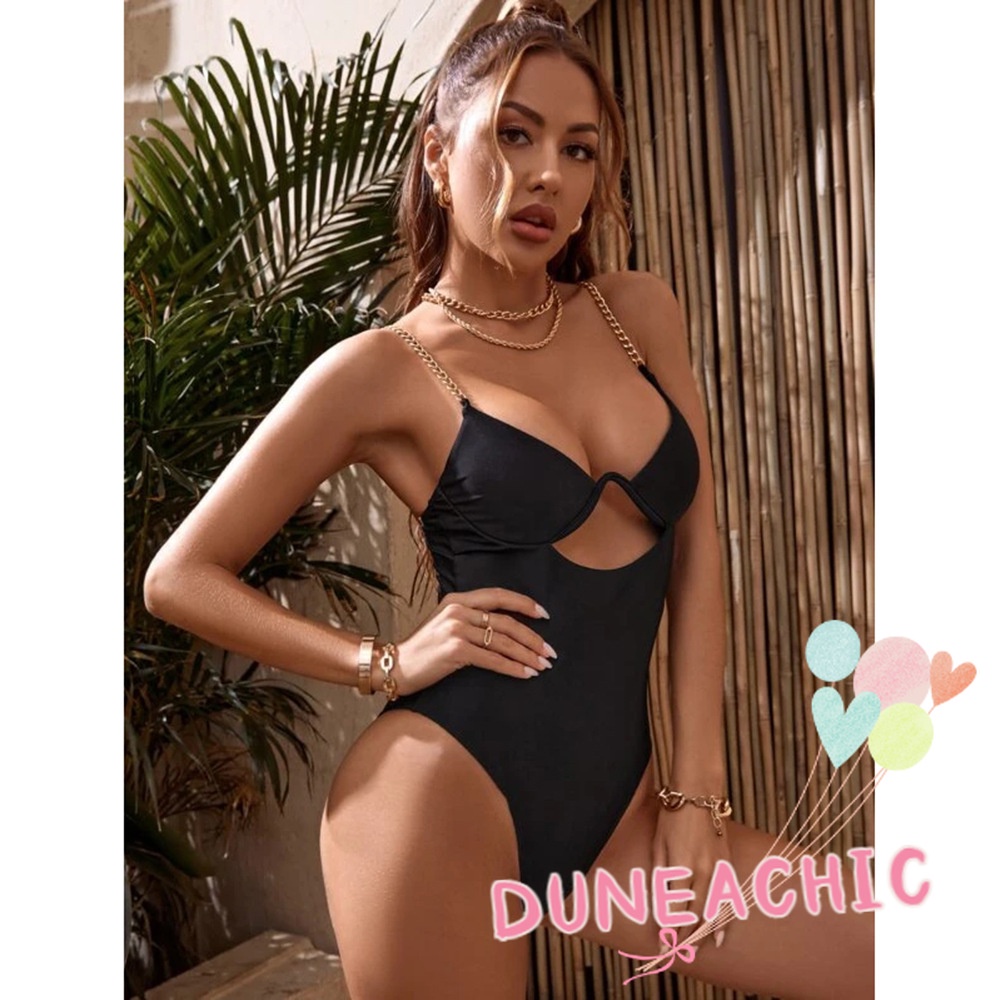 DUNEA Bộ Đồ Bơi Một Mảnh Hở Lưng Phối Dây Xích Quyến Rũ Cho Nữ