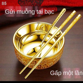 ☈▦❅Bát vàng cát tường Bát bạc vàng đũa bạc đũa bạc vàng bạc bộ thìa vàng bát bạc bộ ba món đồ trang trí quà tặng cát vàn