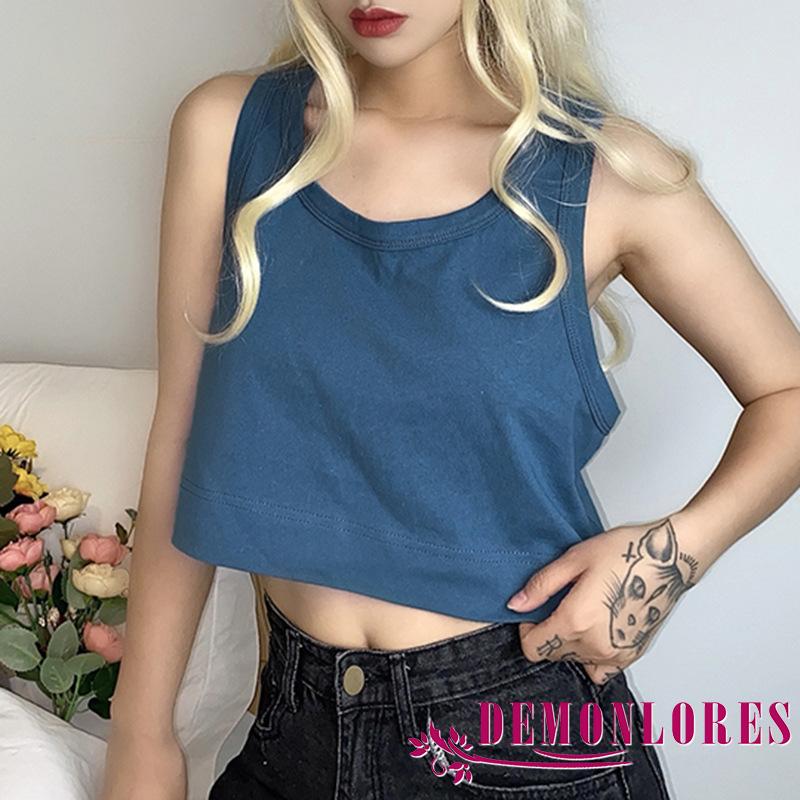 Áo Croptop Sát Nách Màu Trơn Thiết Kế Cổ Chữ U Quyến Rũ Cho Nữ