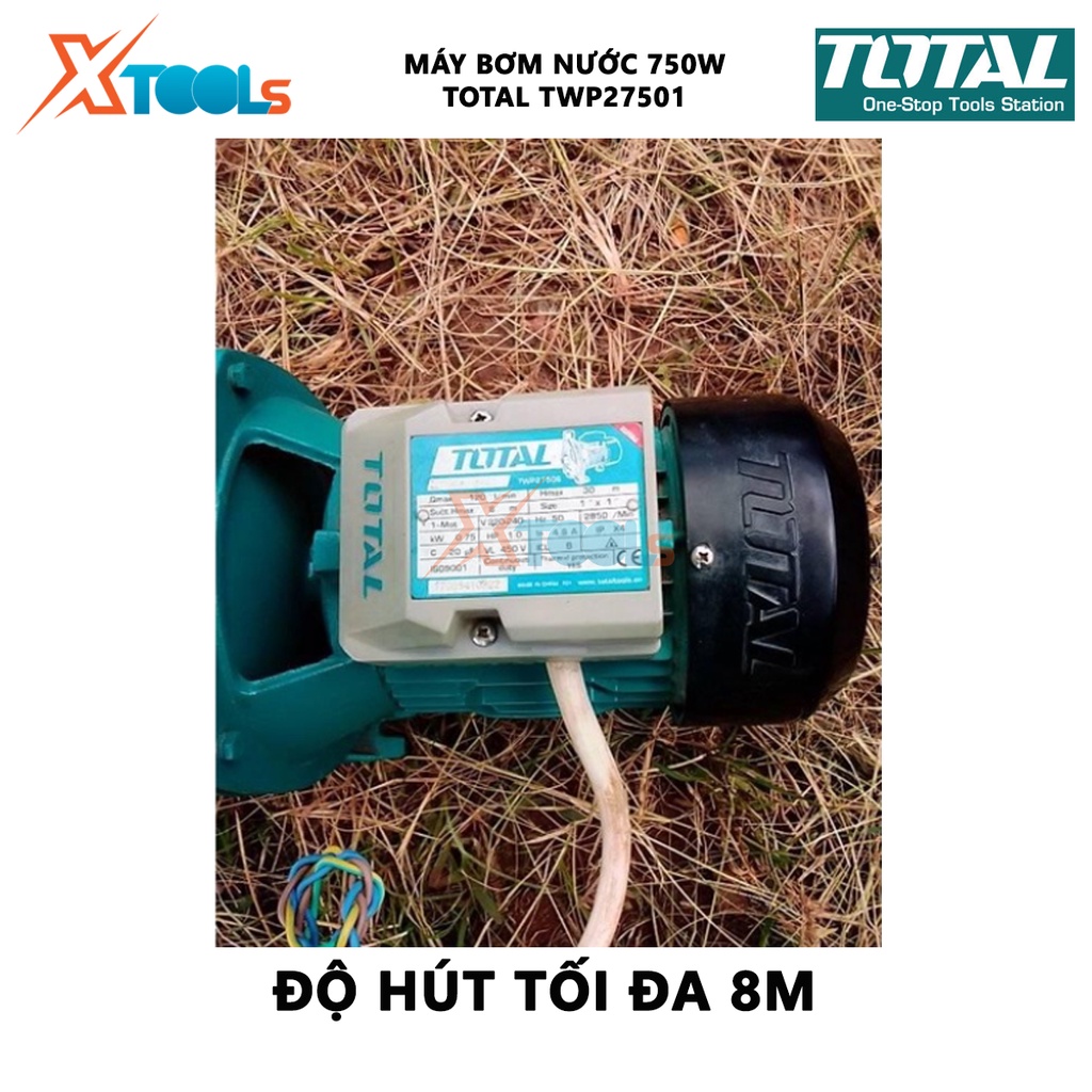 Máy bơm nước TOTAL TWP27501 Máy bơm nước dùng điện Công xuất 750W (1HP) Chiều cao 30m Độ hút 8m Lưu lượng nước 120L/phút