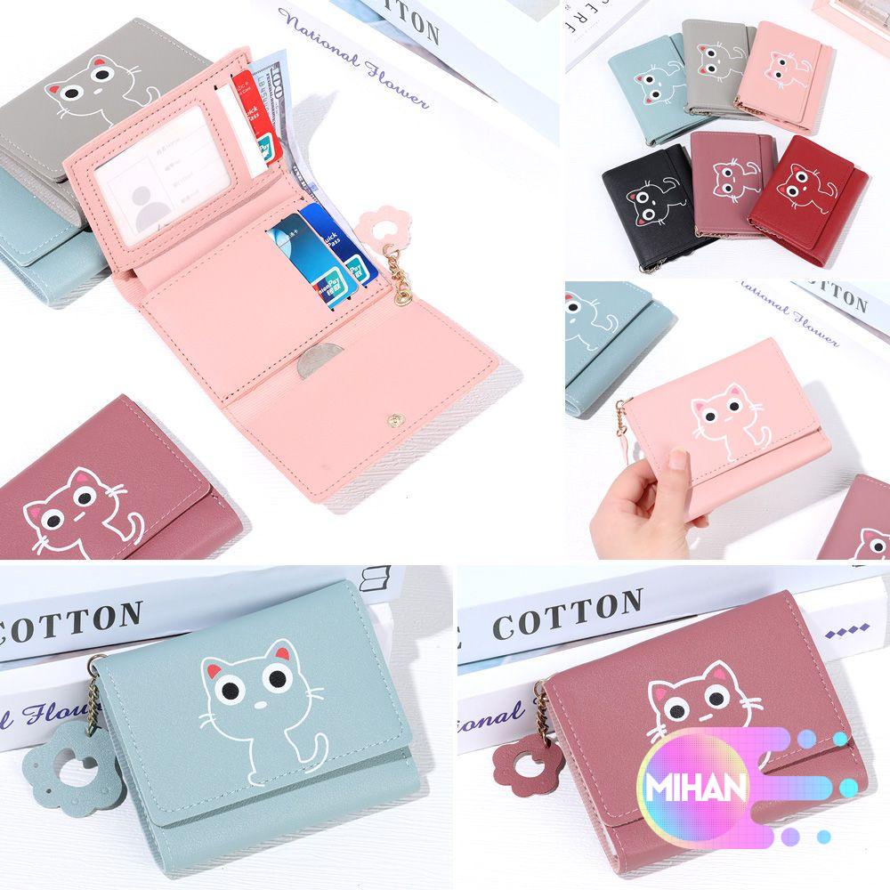 Ví da ngắn đựng thẻ in hình mèo dễ thương MIHAN1 cho nữ