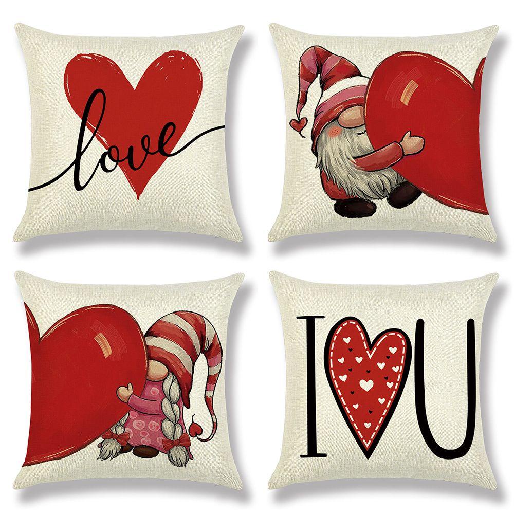 .Vỏ Gối Vuông Họa Tiết Trái Tim Trang Trí Chủ Đề Valentines