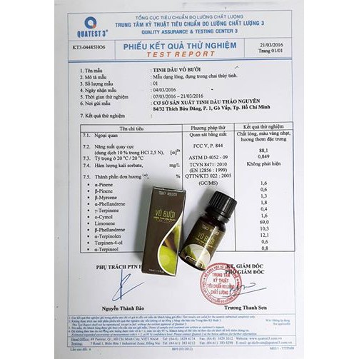 Tinh dầu vỏ bưởi nguyên chất 100% tự nhiên