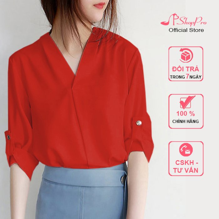 SHOPPRO - THỜI TRANG CÔNG SỞ - ÁO SƠ MI CÔNG SỞ NỮ TAY DÀI KIỂU ÁO KIỂU HÀN QUỐC DÁNG CỔ V TAY LẬT 3099 3119 3199