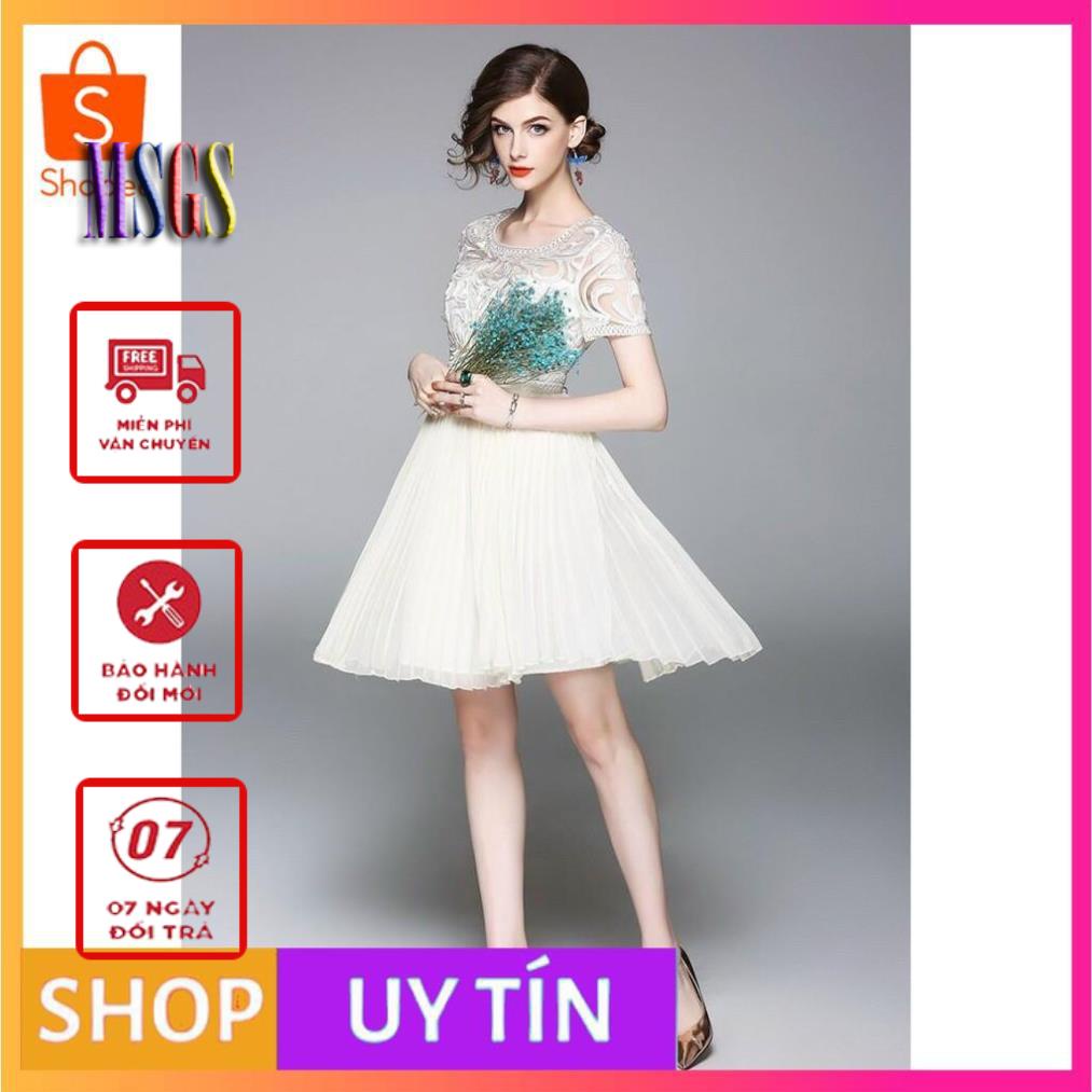 -ĐẦM XÒE REN THÊU CHÂN VÁY DẬP LY SANG TRỌNG - [CHẤT LƯỢNG CAO CẤP]
