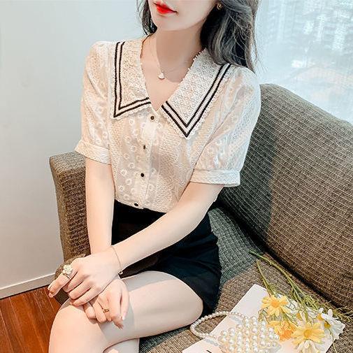 Áo Sơ Mi Voan Trắng Tay Dài Cổ Búp Bê Thêu Ren Phong Cách Phương Tây Mẫu Mới Thời Trang Mùa Thu Cho Nữ 2022