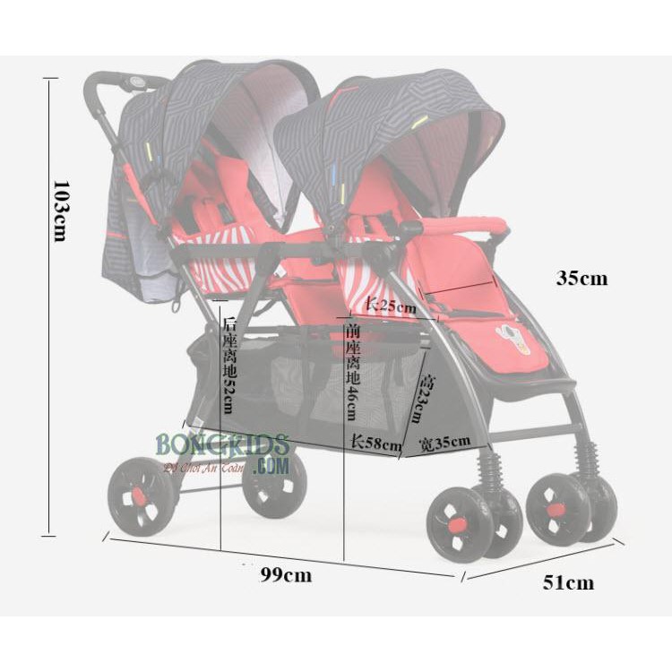 [ TẶNG MÀN CHỐNG MUỖI] Xe đẩy đôi cao cấp Baobaohao 705 (ghế trước- sau) gấp gọn đơn giản