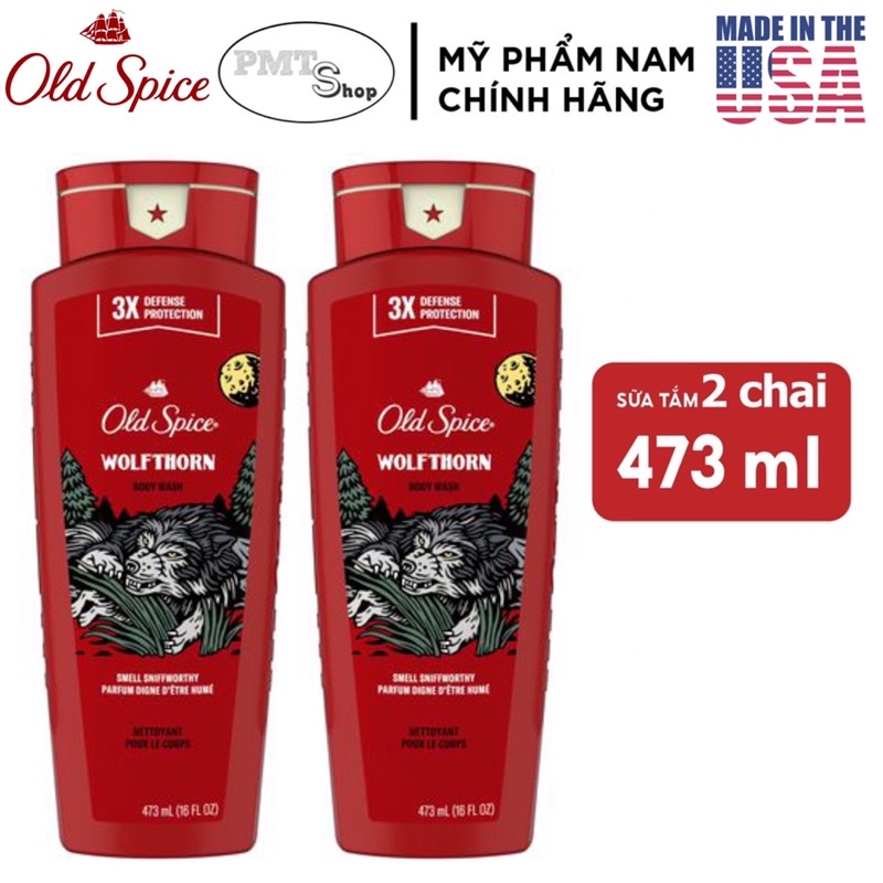 [USA] Combo 2 Sữa tắm nam Gel Old Spice Wolfthorn 473ml x 2 chai Wild Collection - Mỹ