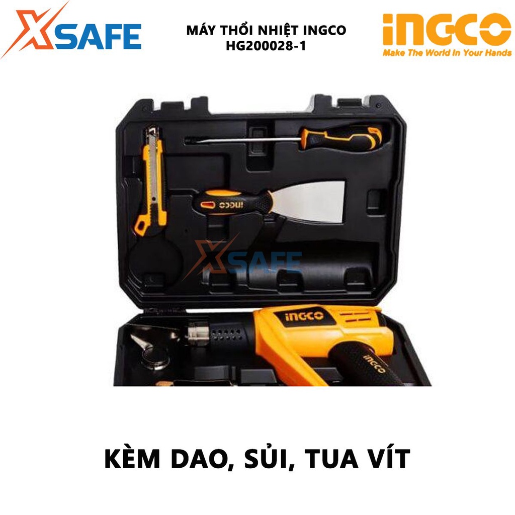 Bộ máy khò nhiệt INGCO HG200028-1 Bộ máy thổi nhiệt 2000W, nhiệt độ 50-630 độ C, màn hình hiển thị LCD - [XSAFE]