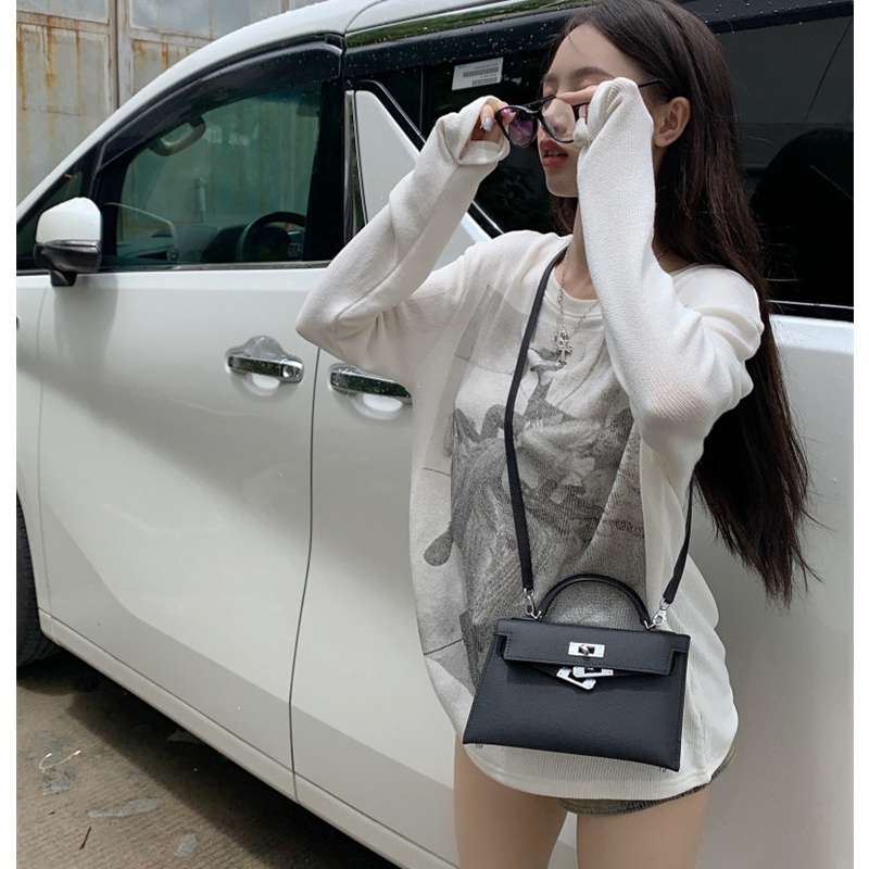 Áo Thun Dệt Kim Tay Dài Dáng Rộng In Họa Tiết Thời Trang Cho Nữ