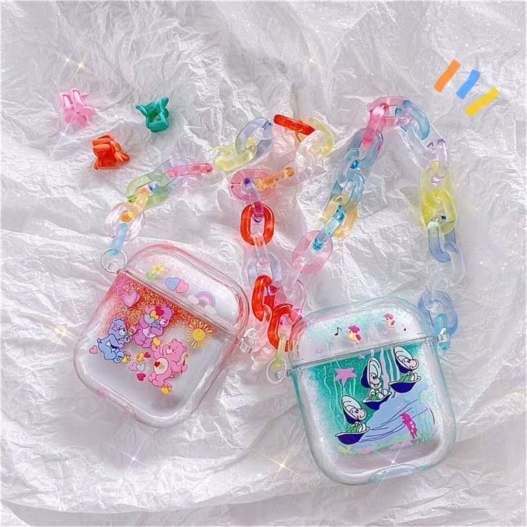 Vỏ cầu vồng kim tuyến nước có dây đeo tay cho hộp tai nghe iPhone AirPods Pro AirPods 1/2 | BigBuy360 - bigbuy360.vn