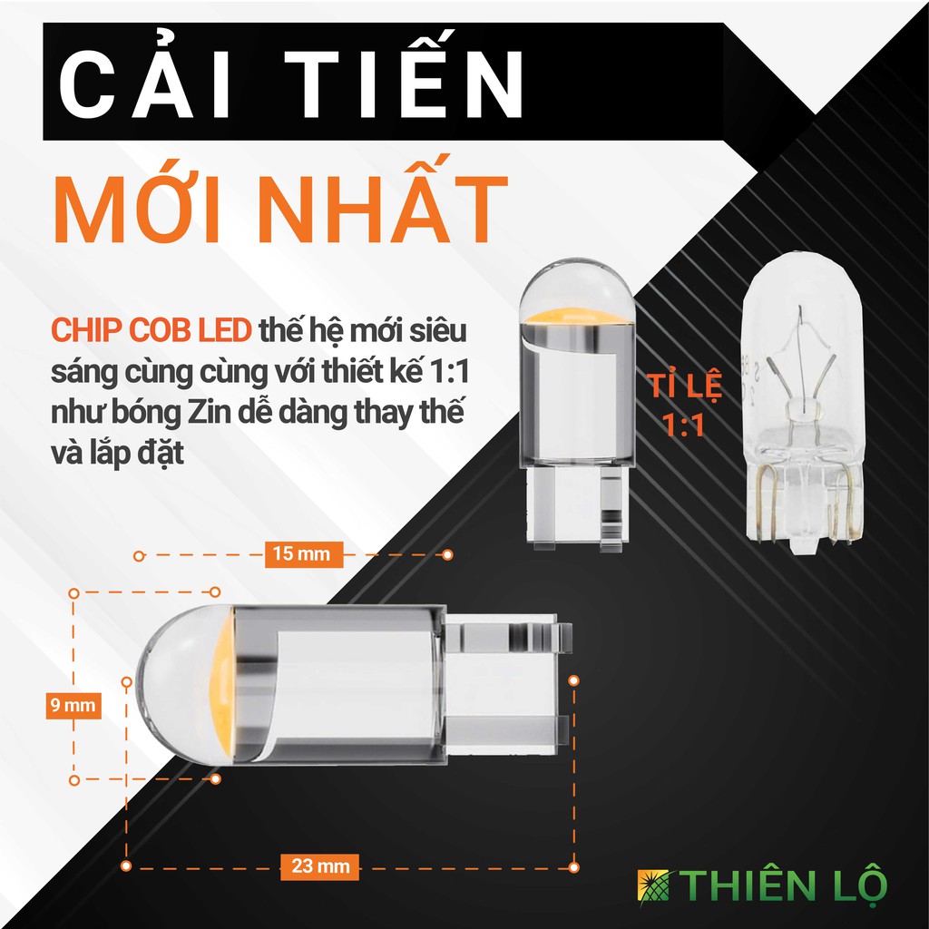 Bóng đèn LED T10 Đúc Kính chống nước CHIP COB LED 2021 lắp đèn xi nhan demi mặt đồng hồ cho ô tô xe máy của Thiên Lộ