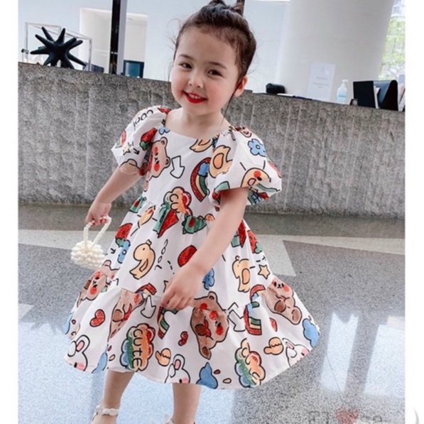 Váy bé gái - Váy hoạt hình họa tiết VỊT DONALD siêu xinh cho bé từ 1-5 Tuổi