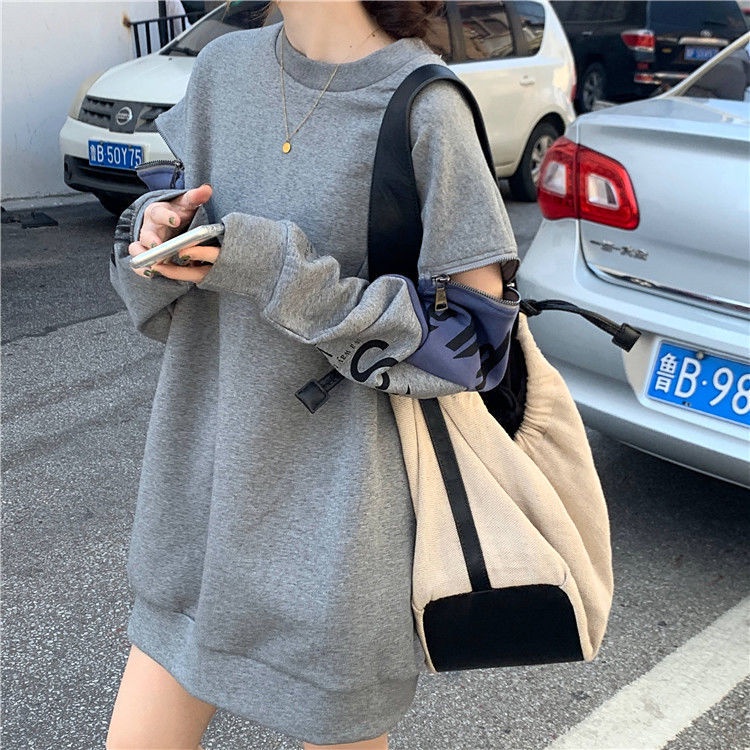 Áo Sweater Tay Dài Dáng Rộng Có Khóa Kéo In Họa Tiết Phong Cách Hàn Quốc Cho Nữ