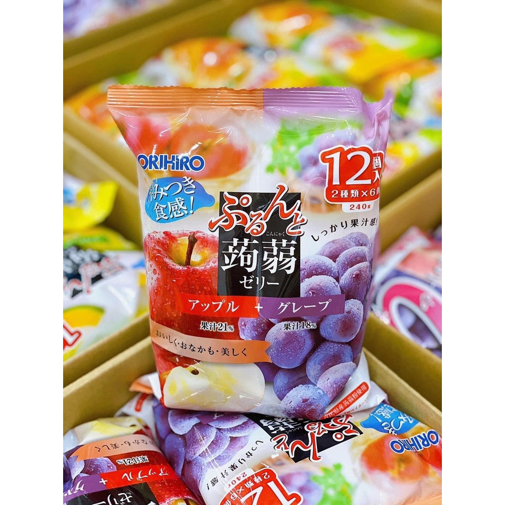 Thạch Trái Cây Hoa Quả Orihiro Nhật Bản Cho Bé Và Gia Đình Vị Nho Cam Đào Bưởi Dưa Gang Chanh Táo 240G