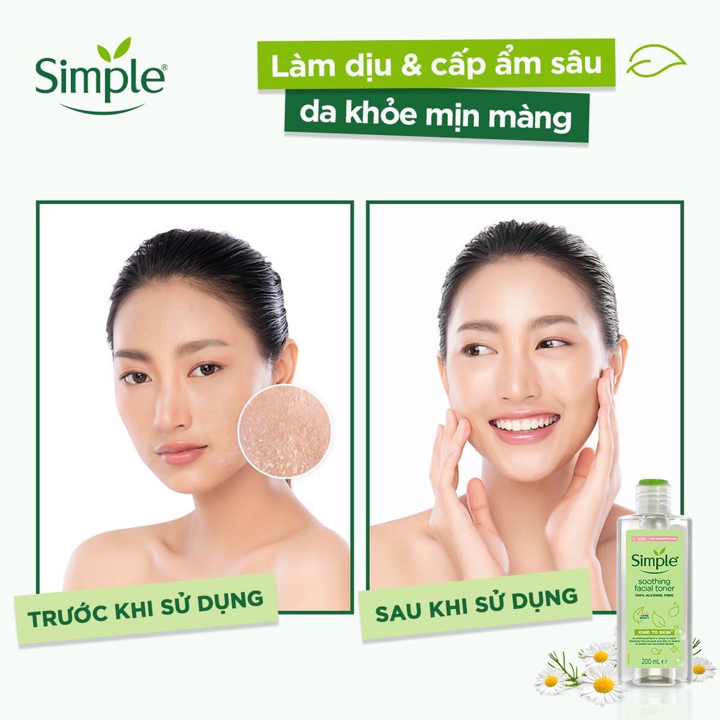 Nước Hoa Hồng Simple Cân Bằng Da Dịu Nhẹ Kind To Skin Soothing Facial Toner 200ml
