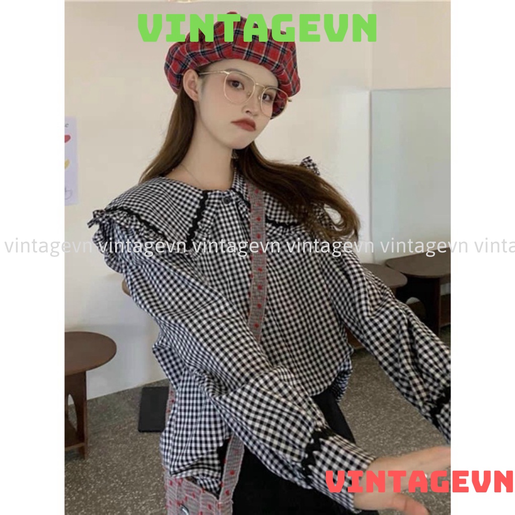 Áo sơ mi nữ cổ bèo , áo babydoll tay bèo hàng QCCC loại 1 A00013 kaca vintagevn