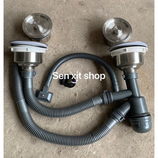 BỘ XẢ CHẬU,BỒN RỬA CHÉN BÁT ĐÔI ( 2 hộc ) INOX 304 PHI 140