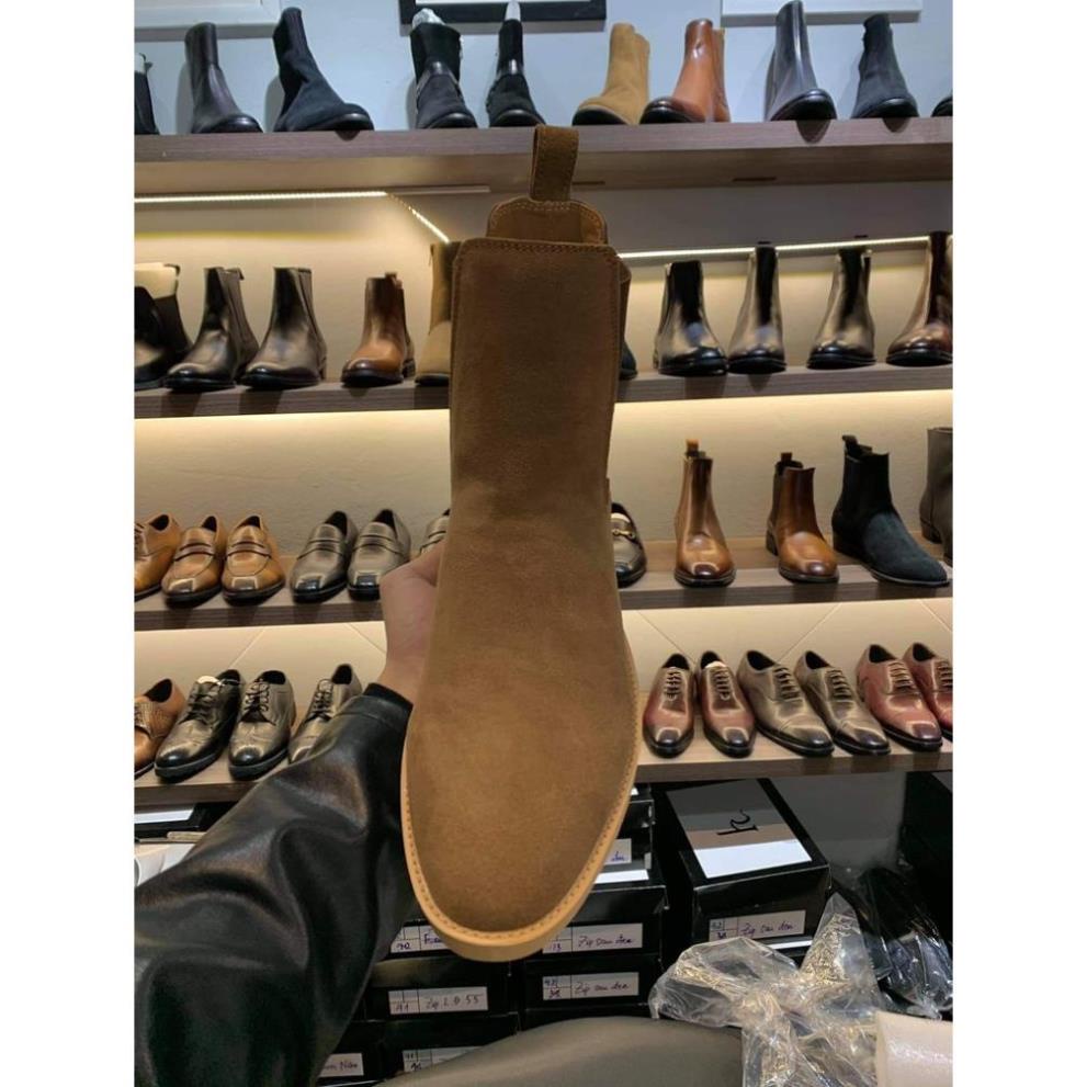 Giày Chelsea boot da lộn màu nâu cao cổ kiểu dáng trẻ trung