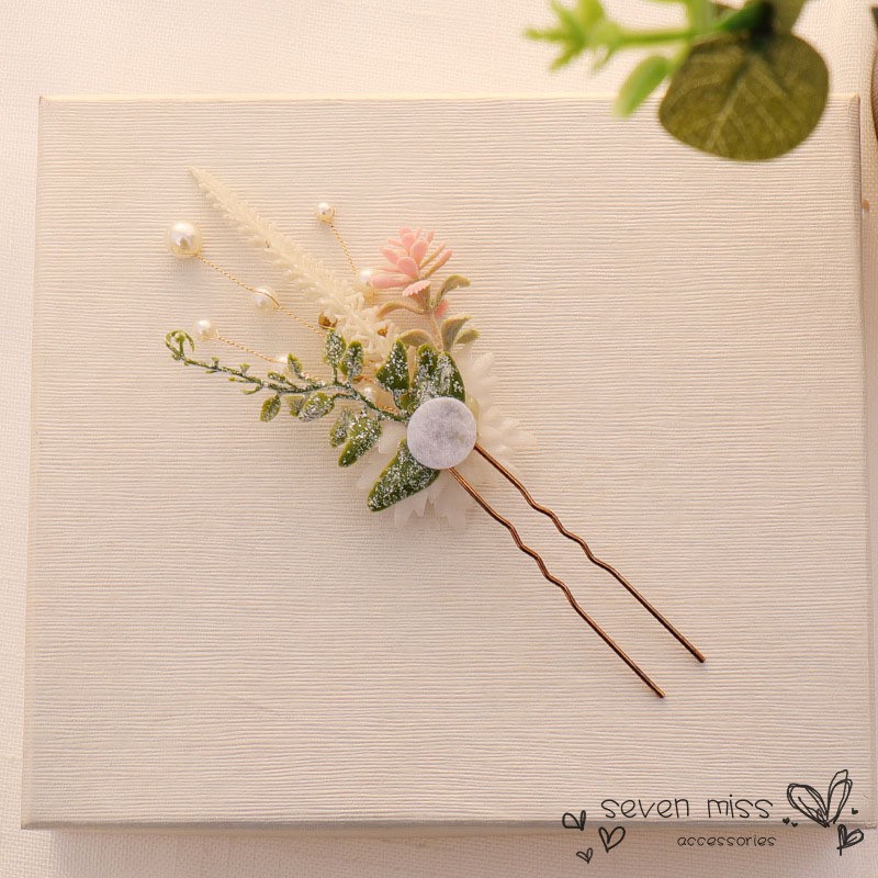 Set 3 trâm cài tóc hình hoa đính ngọc trai giả cho cô dâu