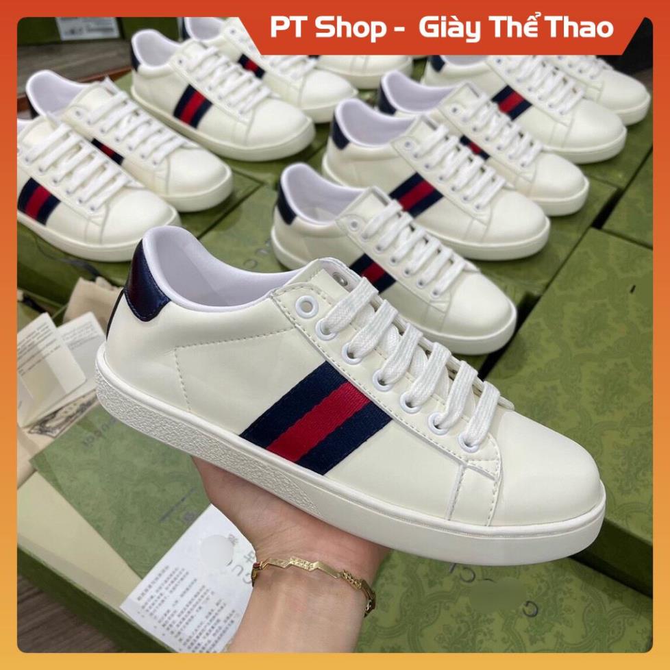 Giày Sneaker Gucc.i trắng trơn ba sọc tím đỏ, Giày Thể Thao Gucc.i Full phụ kiện Hót