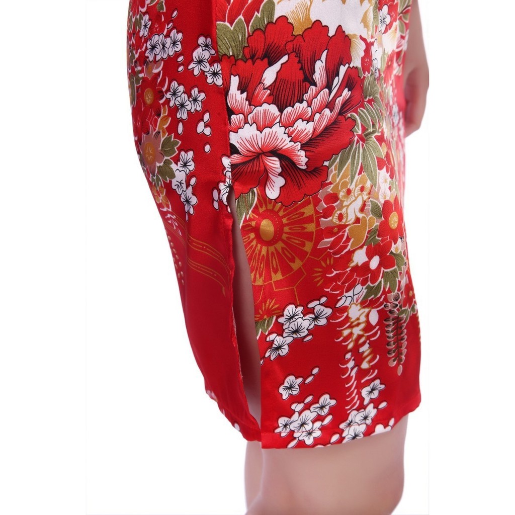 Sườn xám tay ngắn phong cách Trung Hoa truyền thống với họa tiết hoa duyên dáng cho nữ | BigBuy360 - bigbuy360.vn