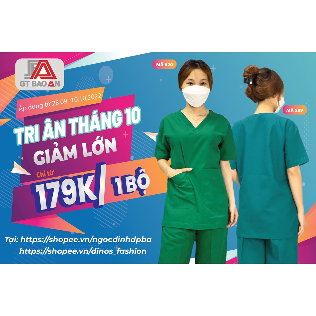 ĐỒNG GIÁ 179K - Bộ Scrubs NAM NỮ Bác Sĩ Quần Áo Phòng Mổ, Đồng Phục Phẩu Thuật Màu Xanh Két, Xanh Đậm