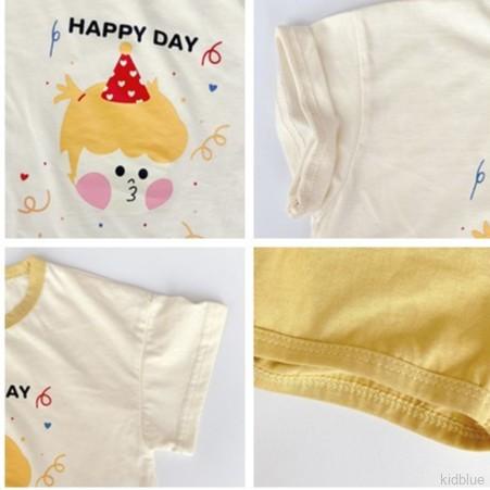 Set Áo Thun Tay Ngắn In Họa Tiết Hoạt Hình + Quần Short Phong Cách Hàn Quốc Cho Bé Gái