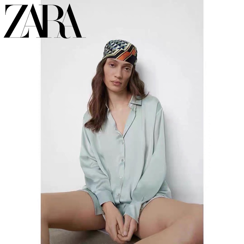 Zara Áo Sơ Mi Vải Lụa Satin Màu Trơn Thiết Kế Thanh Lịch Cho Nữ
